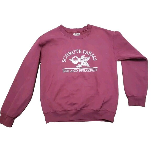 Schrute Farms B&B The Office Dwight Small Maroon Crewneck Sweatshirt - Picture 1 of 3